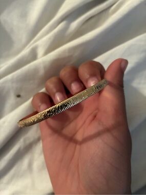 Metallic Textured Gold-Colored Bangle Bracelet